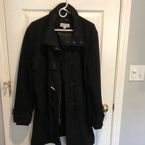 Calvin Klein  black wool coat size L w/ toggle and zip closure